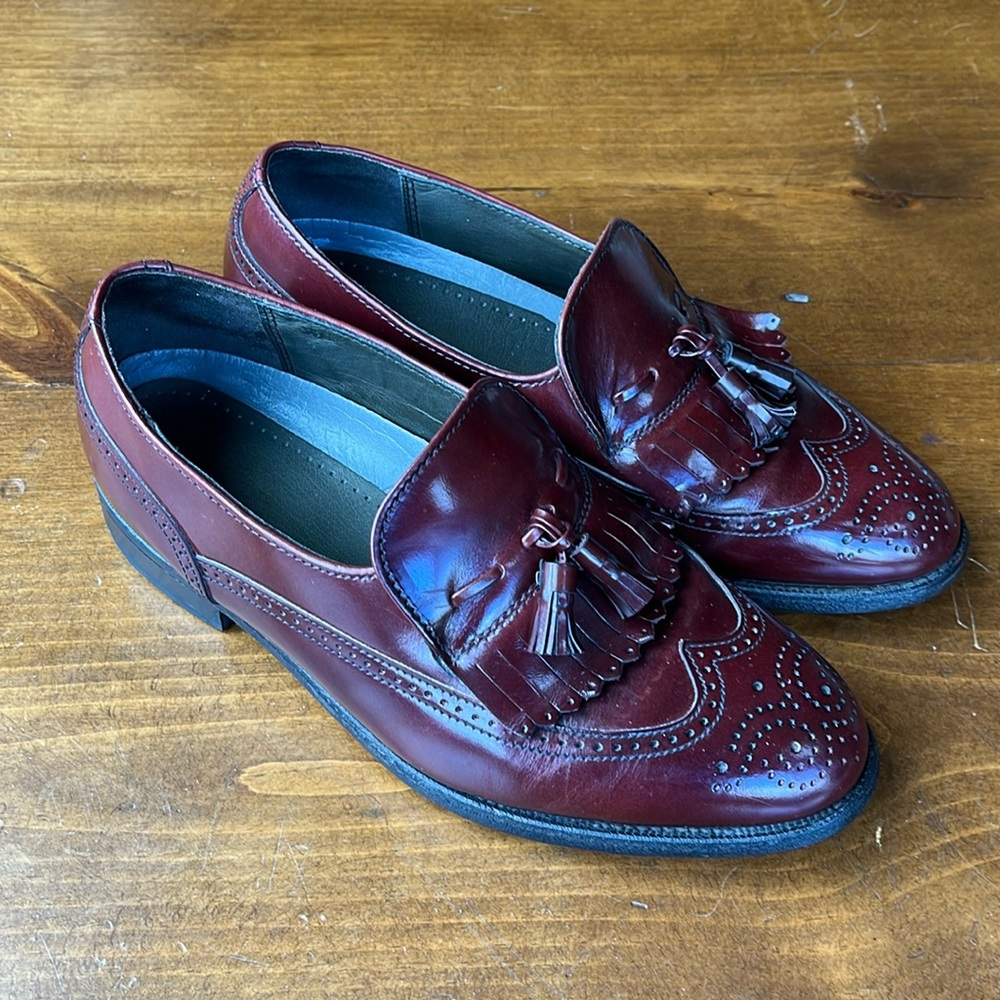 DEXTER Mahogany Brown Kiltie Tassel Loafers Slip on Leather Sole - Sz 7.5WW